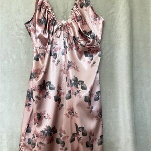 Nasty Gal Pink Floral Satin SLIP DRESS